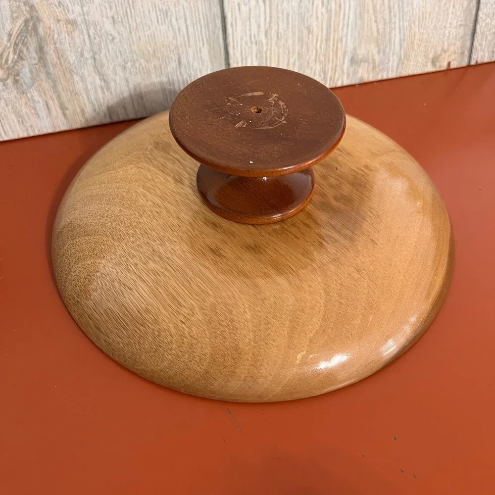 Vtg Solid myrtle Wood Pedestal Fruit Bowl Cake Stand Mid Century Modern 8 Inch